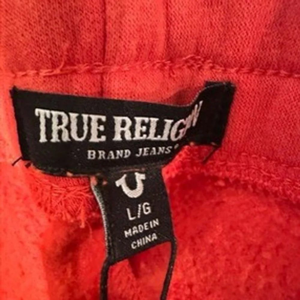 True Religion Mens Jogger Pants Large NWT Washed Red Crackle Buddha Sweatpants L